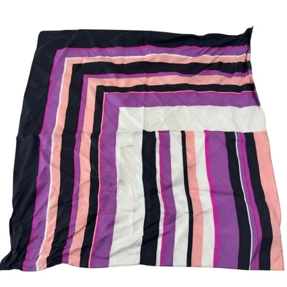 Jones New York 100% Silk Scarf NWT Black Purple Pink Stripe Square 21x21